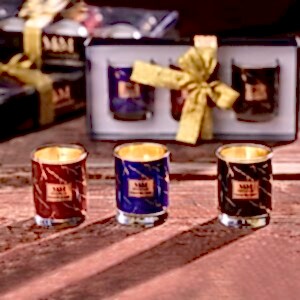 Mini Mermerden Süzülen Işık <br> 3'lü Mini Mermer Desenli Bardak Mum